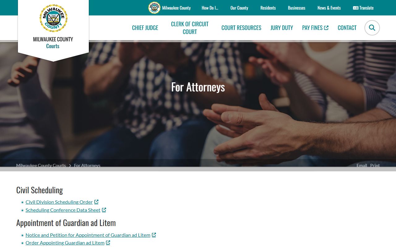 Milwaukee County Clerk of Circuit Court attorney resources and court forms
