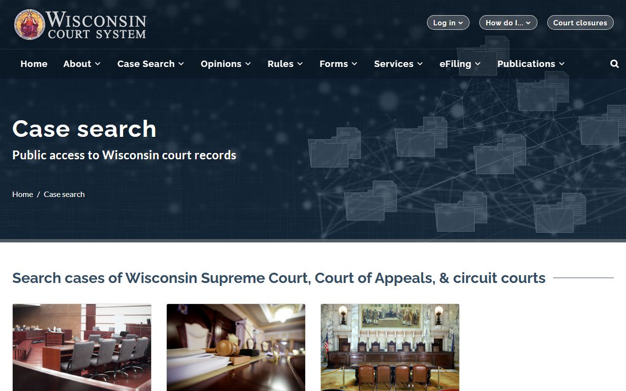 Milwaukee County court records search on the Wisconsin court system case search page