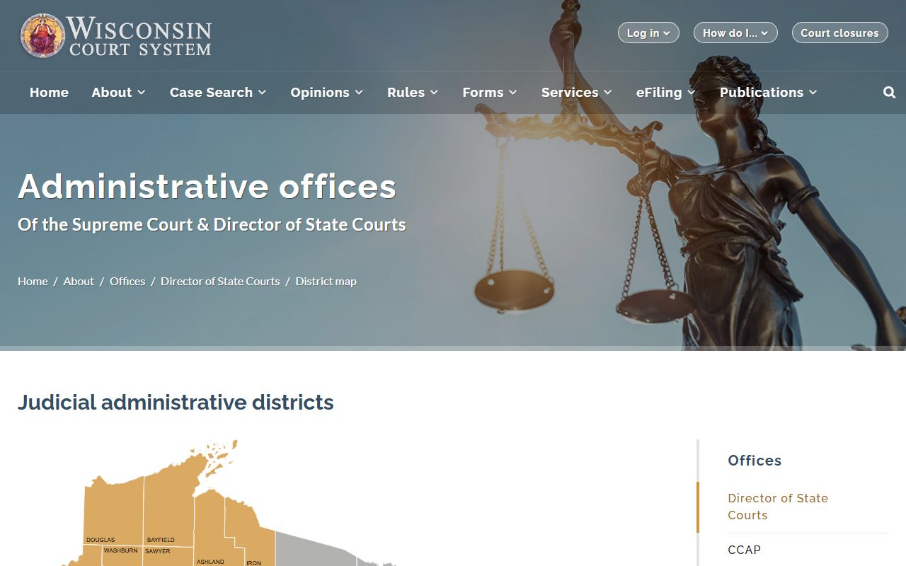 Wisconsin judicial administrative district map showing Milwaukee County court records district