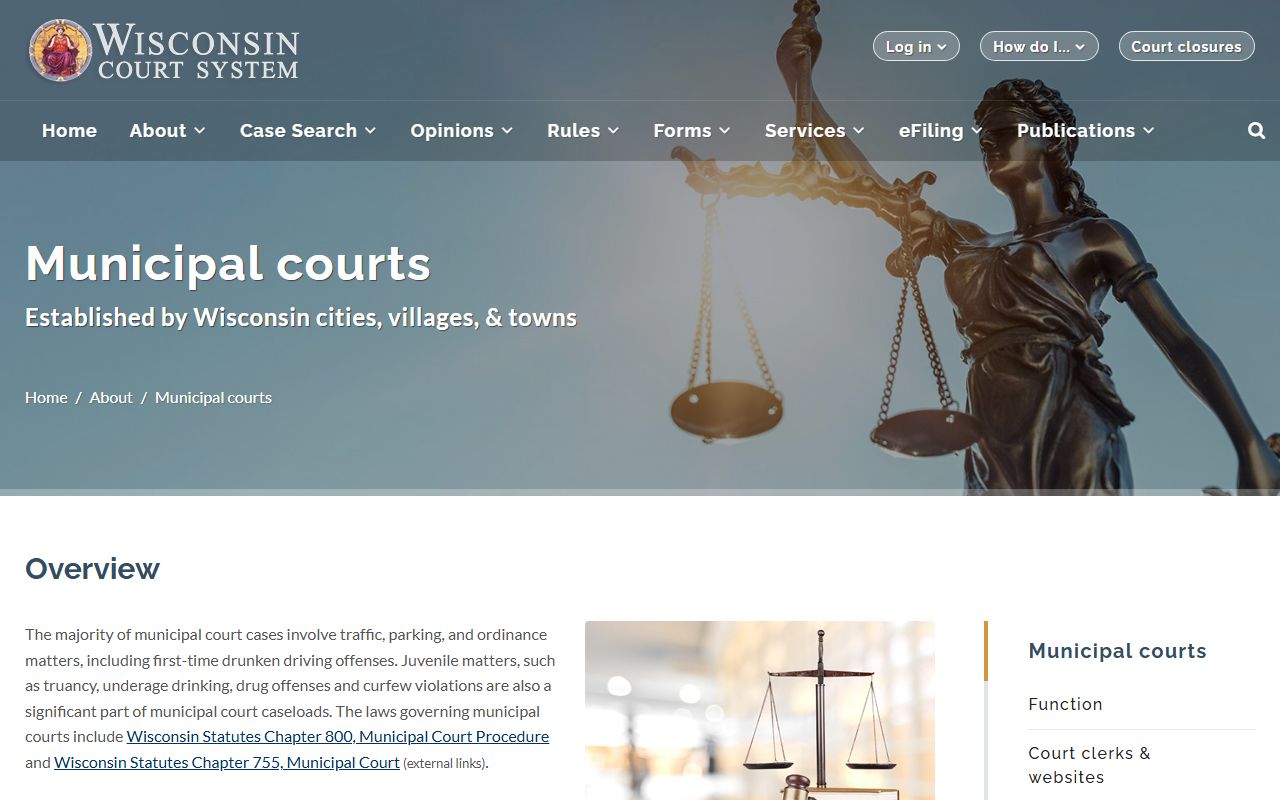 Wisconsin municipal courts page tied to Milwaukee County court records