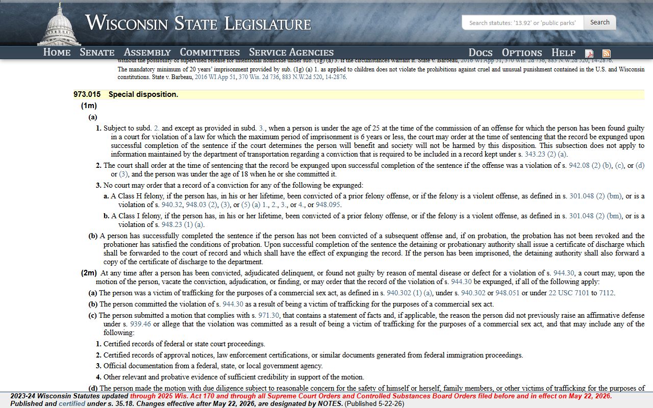 Wisconsin criminal expungement statute for Milwaukee County arrest records