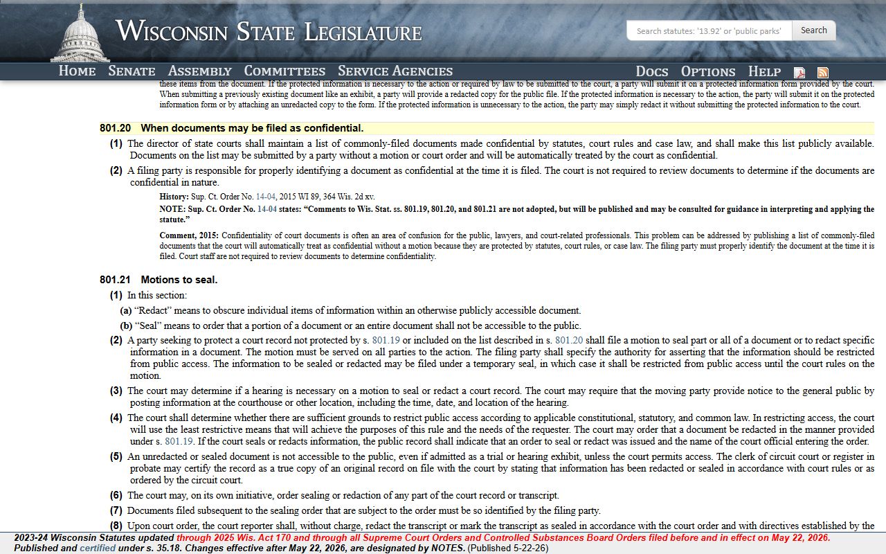 Wisconsin protected information in court filings for Milwaukee County arrest records