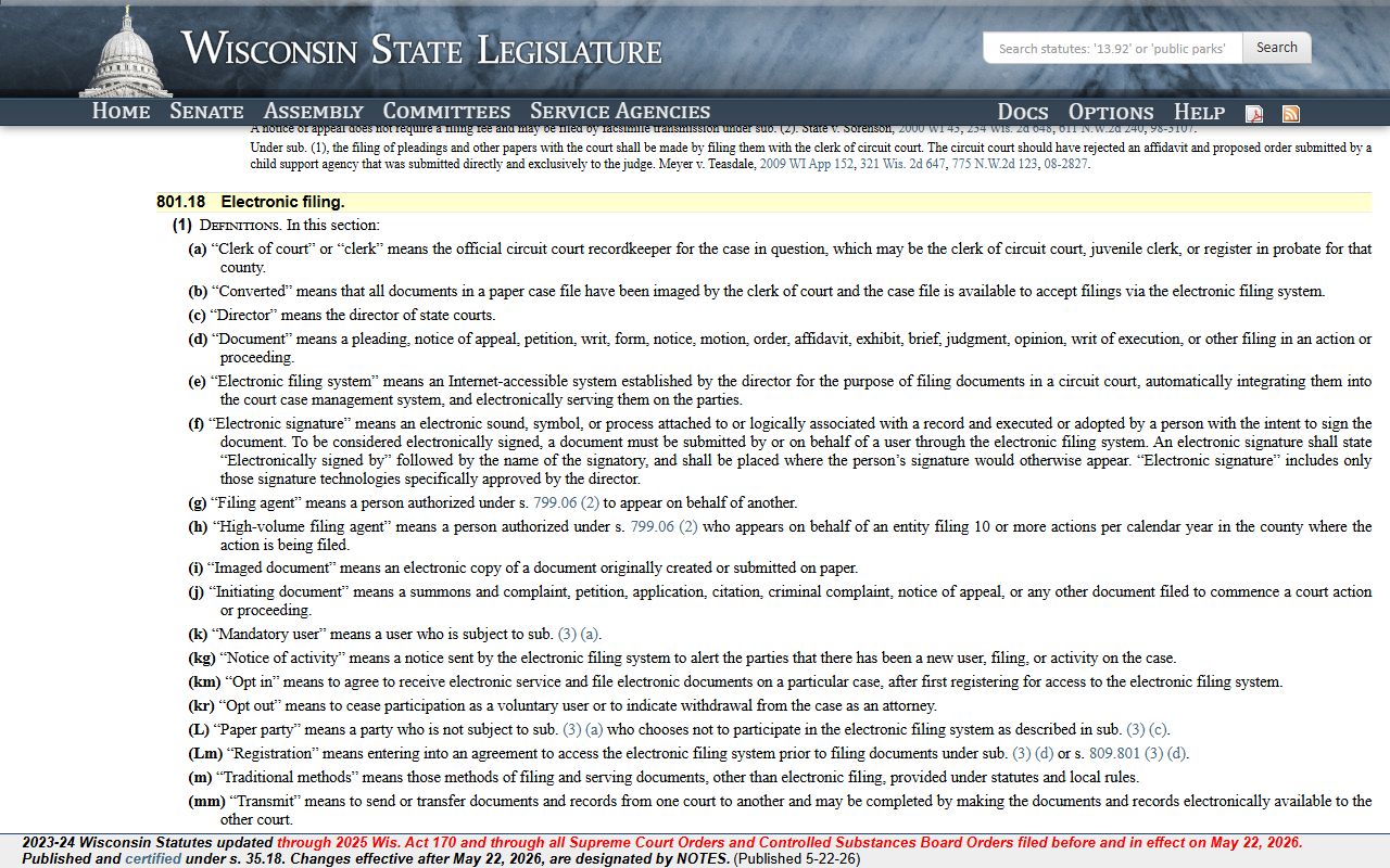 Wisconsin circuit court electronic filing for Milwaukee County criminal records