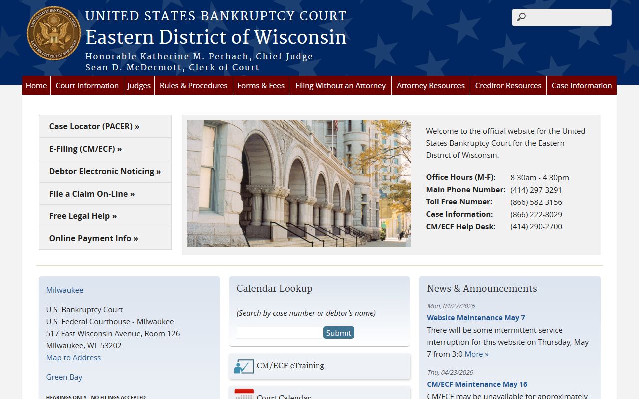 Eastern District of Wisconsin bankruptcy court dockets near Milwaukee County