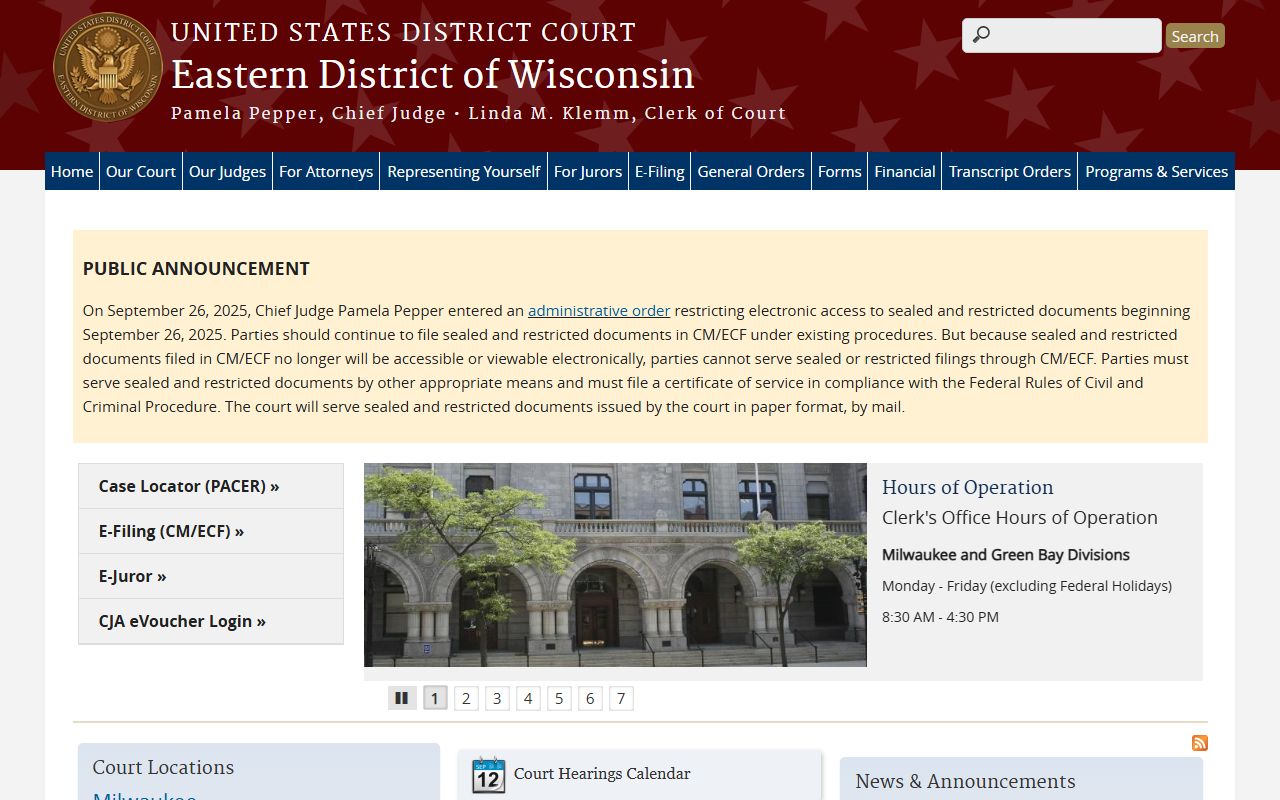 Eastern District of Wisconsin federal court records covering Milwaukee County