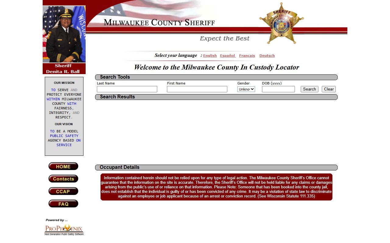 Milwaukee County Sheriff in custody locator for jail and inmate records