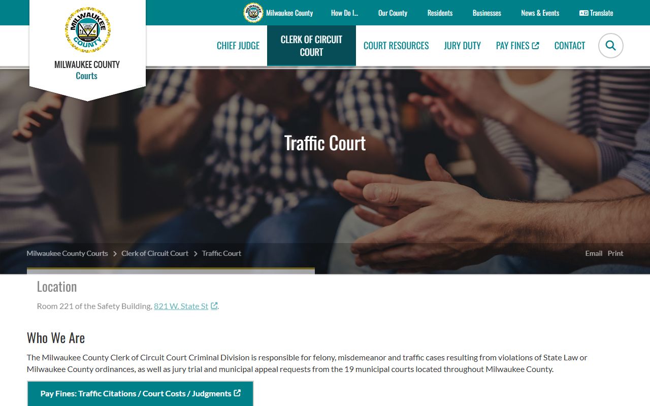 Milwaukee County traffic court records division and payment page