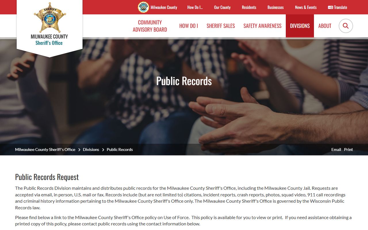 Milwaukee County Sheriff public records division for inmate records requests