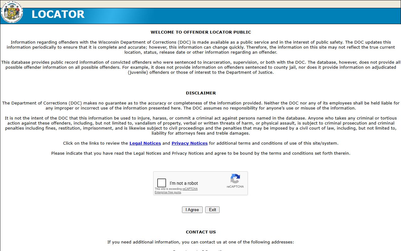 Wisconsin DOC offender locator for Milwaukee County state prison records