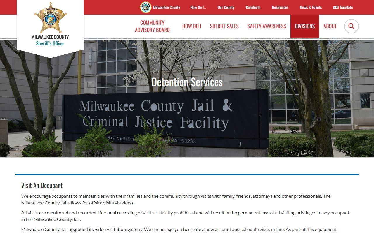 Milwaukee County detention services for jail and inmate records