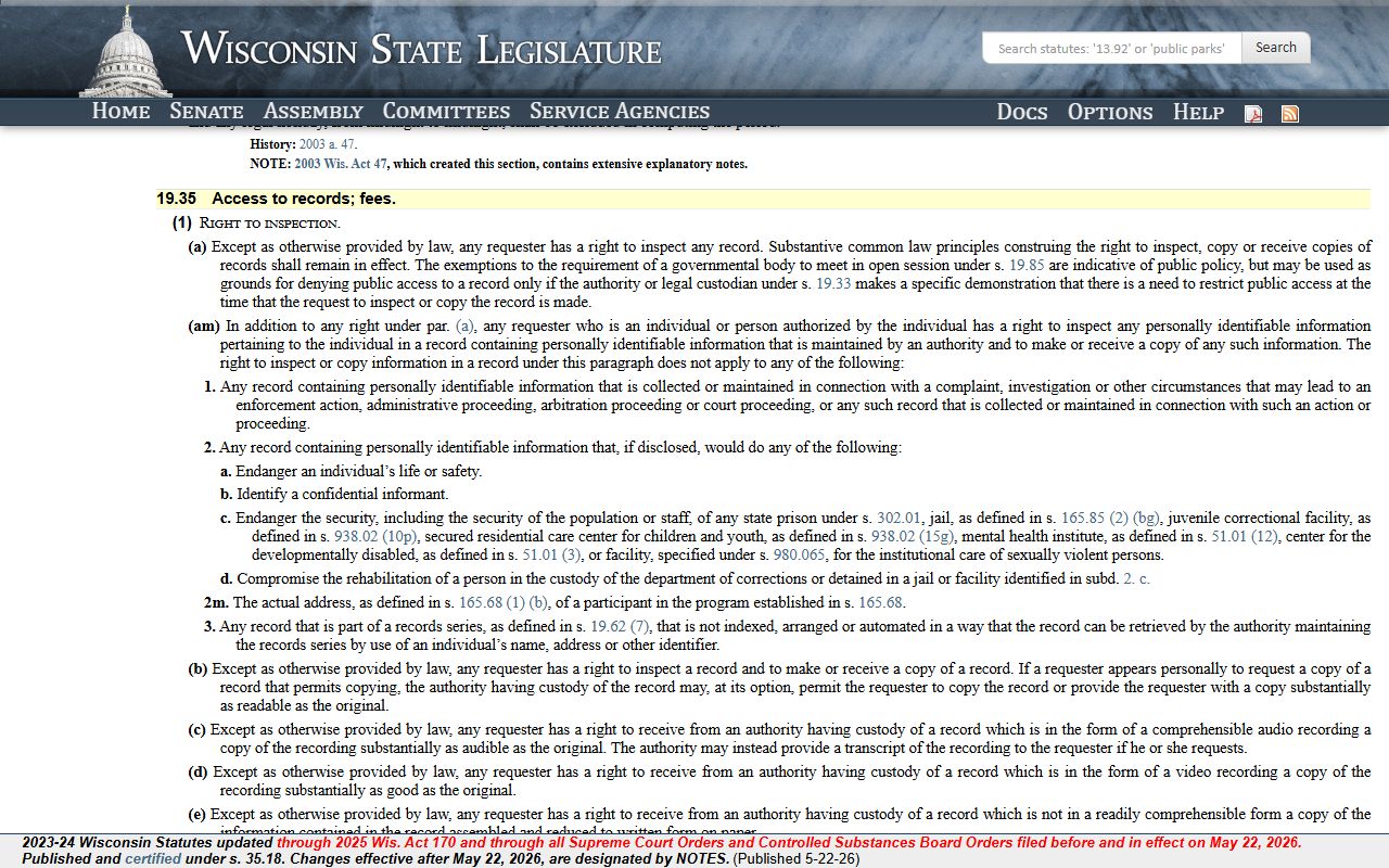 Wisconsin public records access rights statute for Milwaukee County requests