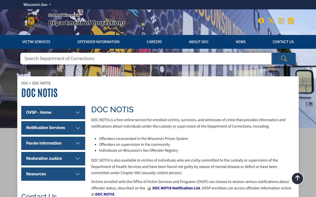 DOC NOTIS victim notifications for Milwaukee County released inmates